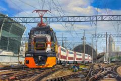 Interweaving of paths. Train. Railway