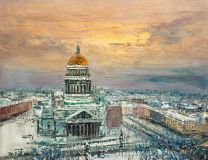 The sky brightens over St. Isaac's Cathedral. St. Petersburg