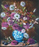 Beautiful bouquet of chrysanthemums in a painted vase