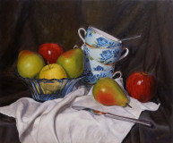 Bodegón con tazas azules