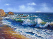 Blue sea, white foam