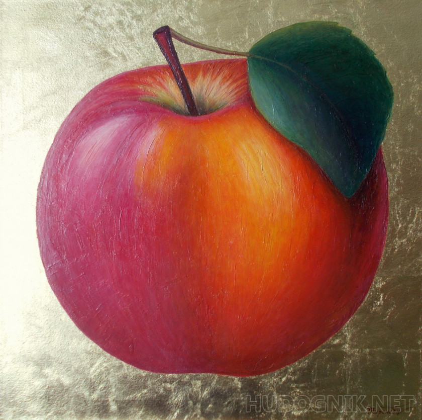 "Manzana roja en el oro del sol"