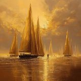 Textured painting with gold Sailboats