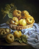 Early quince in a wicker basket