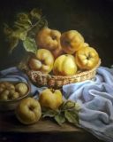 Early quince in a wicker basket