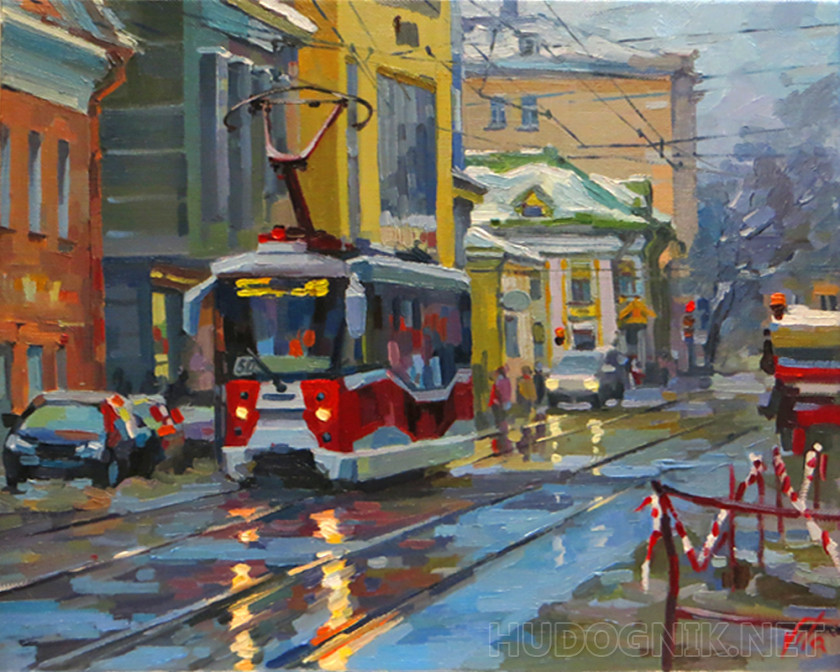 Красный трамвайчик на Бауманской улице