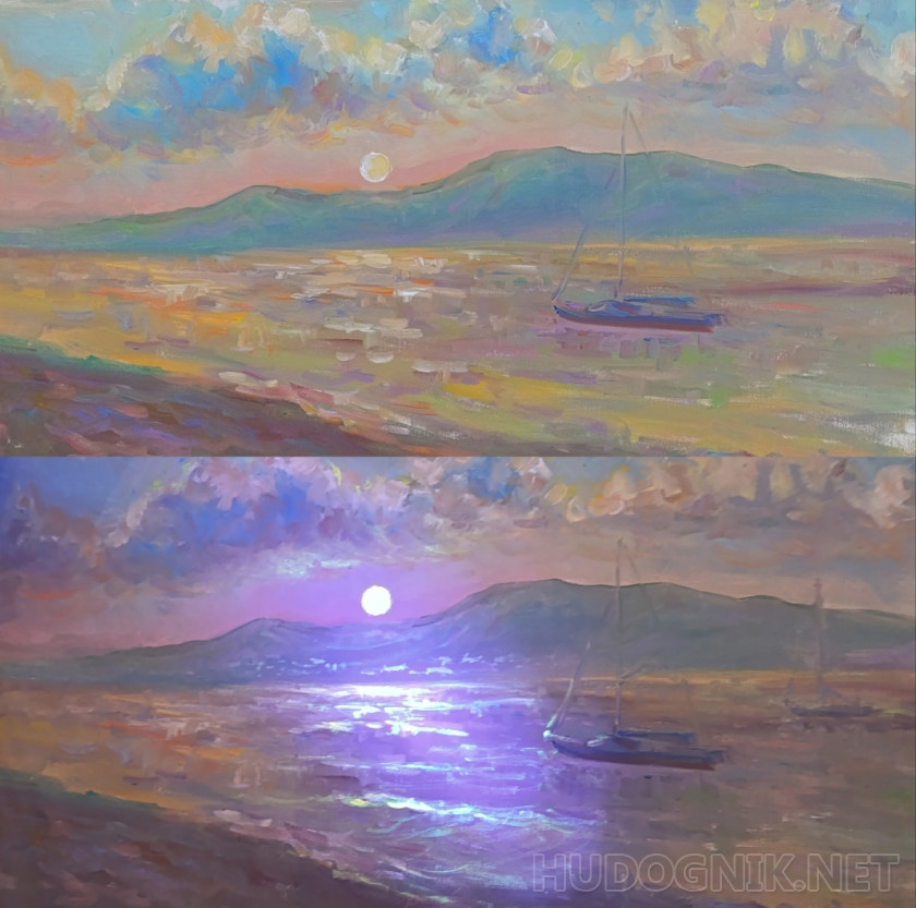 Noche de Luna. Día y noche. Proyecto "Semáforos en pintura".