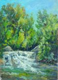 Cascada de agua completa, después de una lluvia tropical. Plein Air ZhNataly
