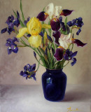 Irises in a blue vase