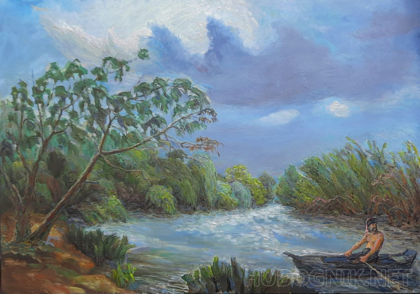 Cosaco flotando en el río. Pintura ZhNataly