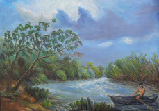 Cosaco flotando en el río. Pintura ZhNataly