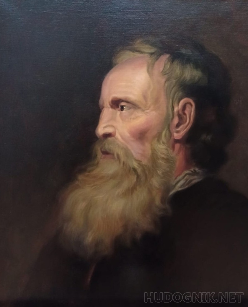 Portrait of an elderly man on a dark background. Copy
