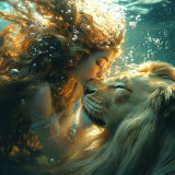 niña y león