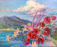 Flores y montañas. Serie &quot;naturaleza muerta al aire libre&quot;. Plein Air ZhNataly