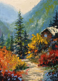 Paisaje de otoño casa en el bosque