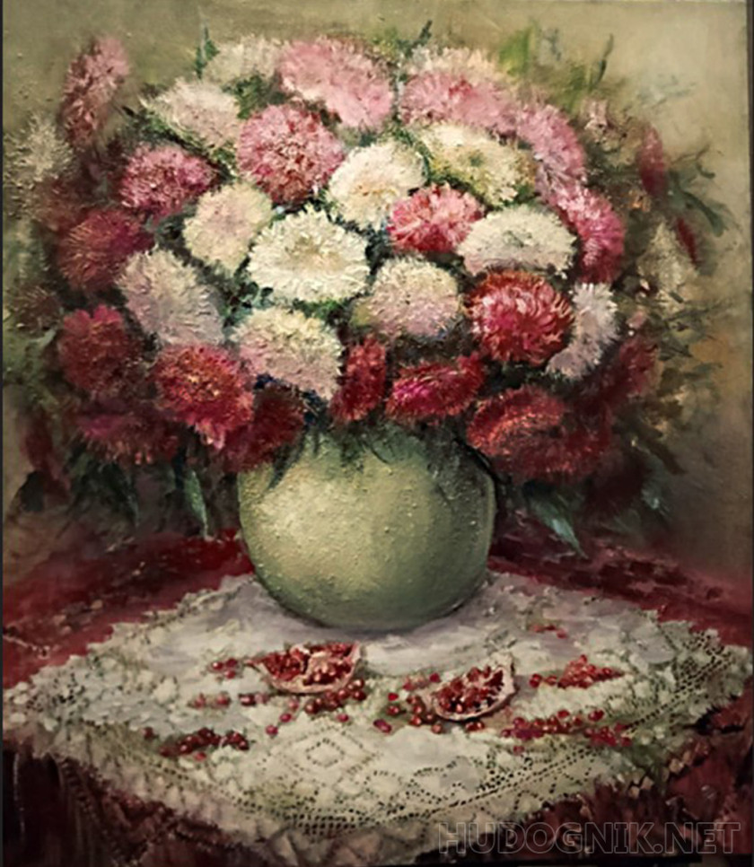 Asters with pomegranate seeds