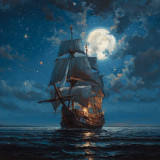 Night sailing under the moonlight