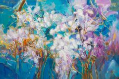 Flores contra el cielo. Blanco sobre azul #1