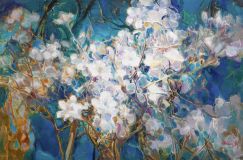 Flores contra el cielo. Blanco sobre azul #2
