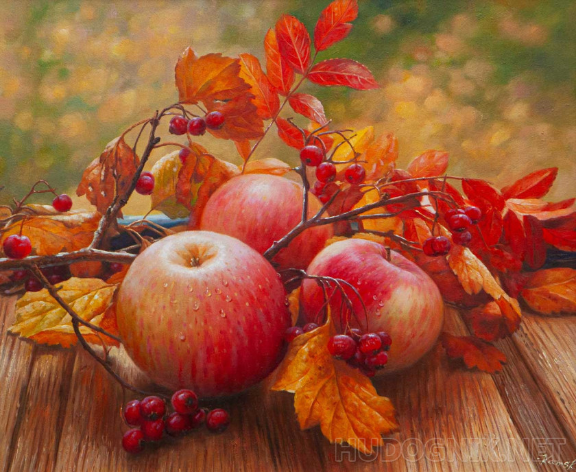 Драгоценности осени. Яблоки и рябина