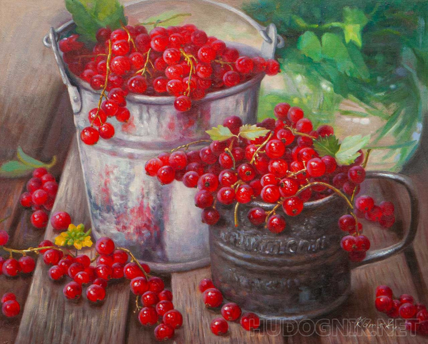 На даче у бабушки. Красная смородина