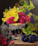 Bodegón con uvas y cristal