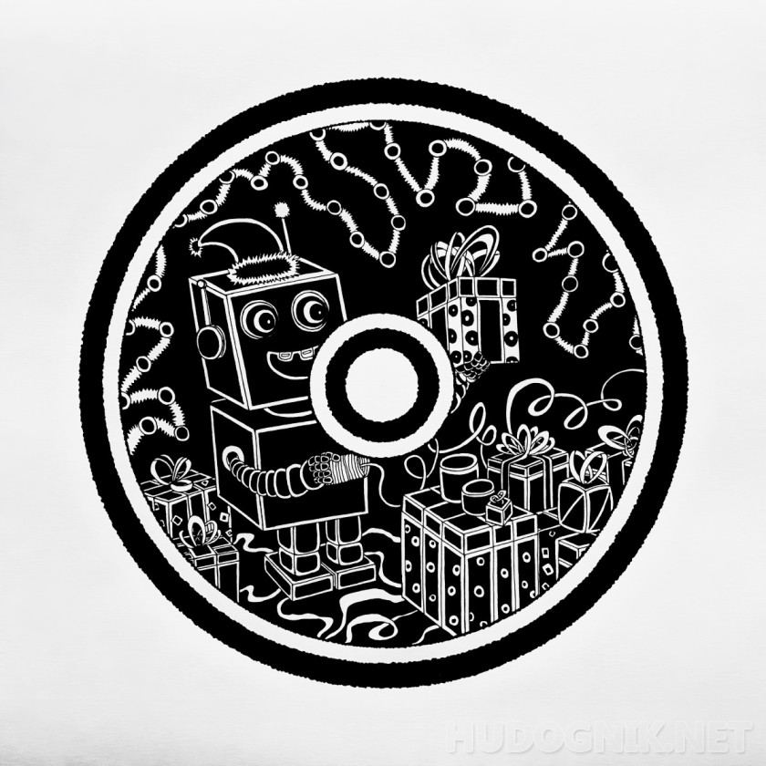 Xmas Point’ A2 A cheerful robot is wrapping gifts