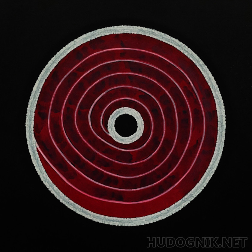 Infusion’ A1 Red and white abstraction with a pattern