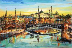 Город в золотом закате. Вид на Кремль