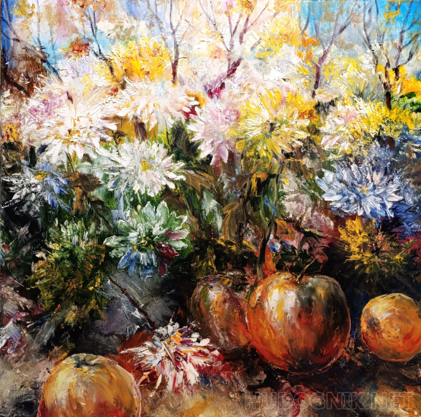 Chrysanthemums with apples