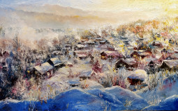 Winter evening in the village