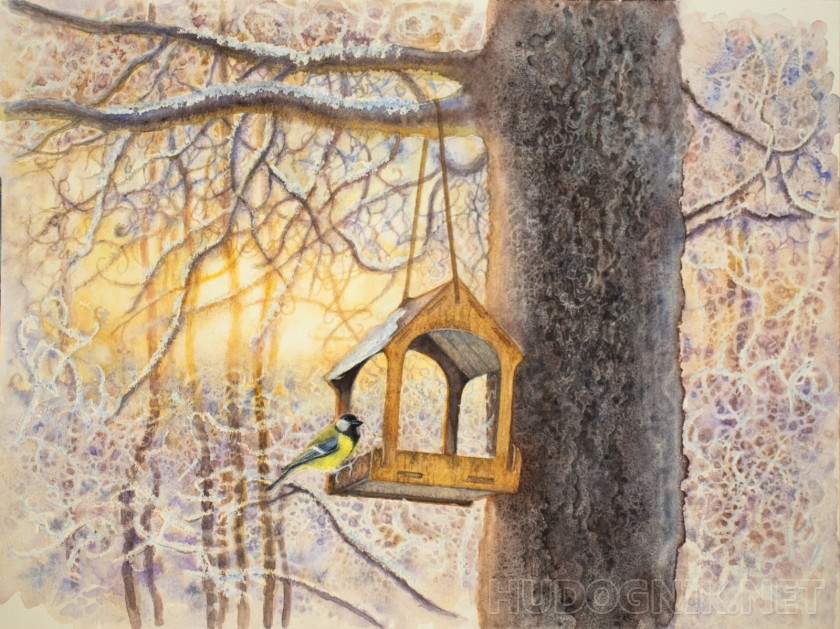 Синичка и зимний закат