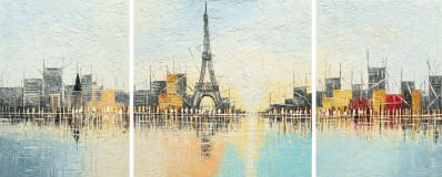 The romance of a Parisian sunset. Eiffel Tower. Triptych