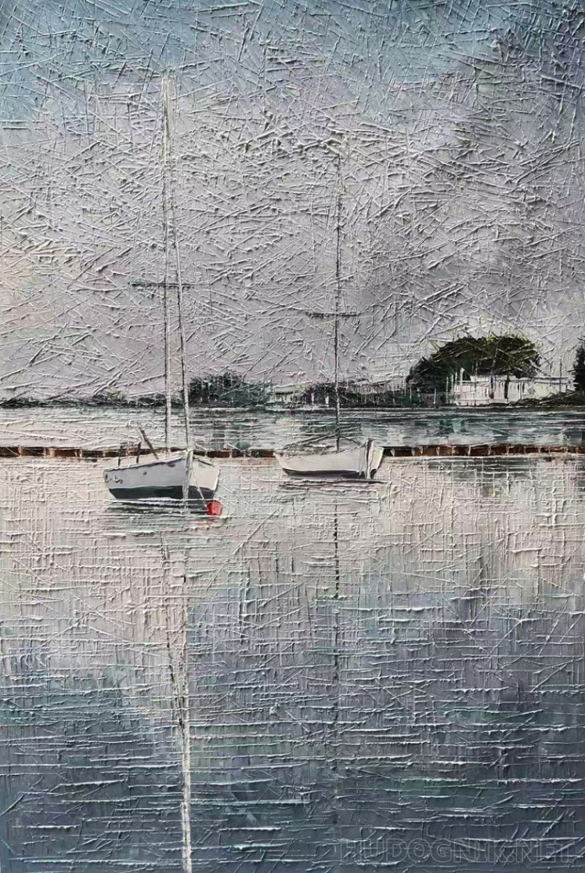 Barcos al amanecer. Monocromo