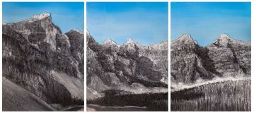 Lake near the Rocky Mountains. Triptych