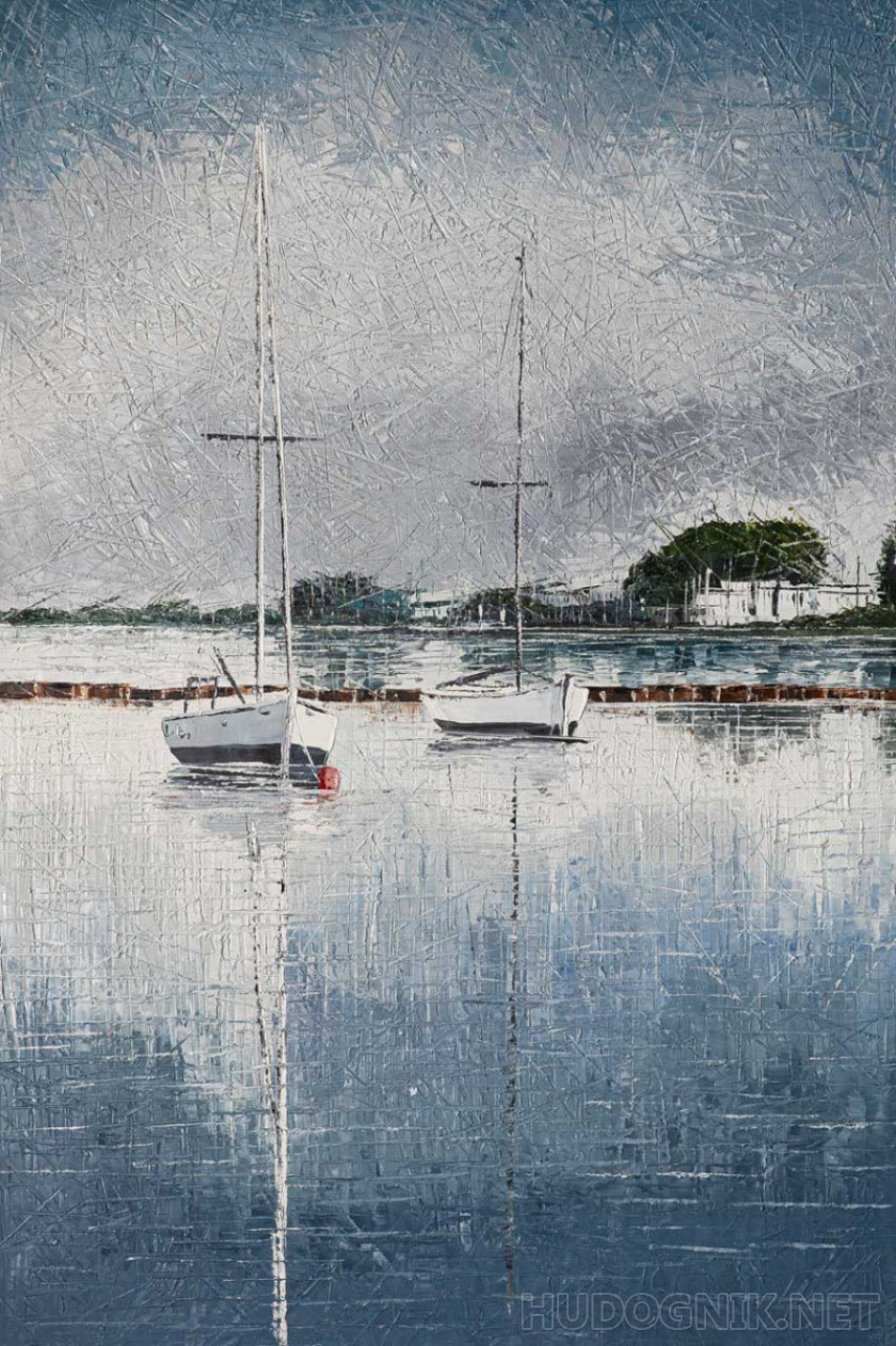 Лодки на рассвете. Монохром