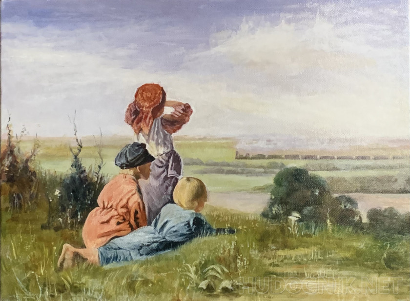 Жанровая сцена пейзаж с поездом