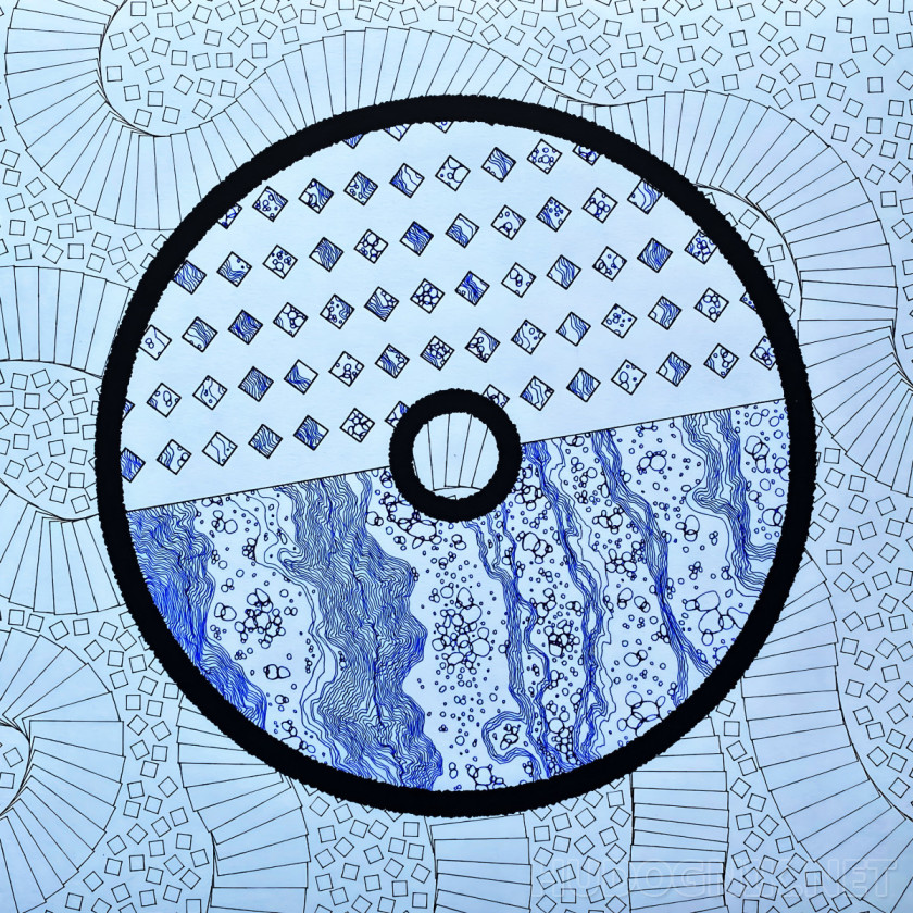 Разлив (1) Синий жидкий узор на белом фоне