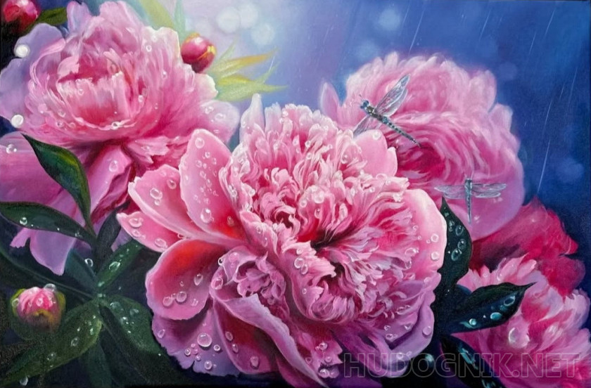 peonies in the rain