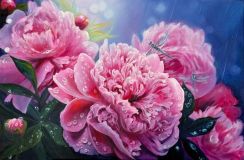 peonías bajo la lluvia