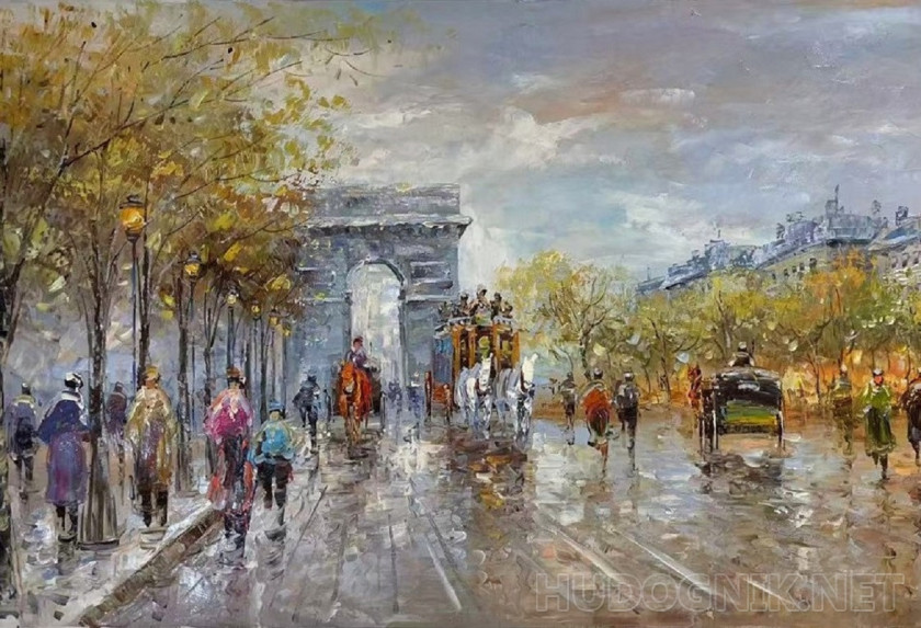 (копия) Пейзаж Парижа Антуана Бланшара «Елисейские поля, Триумфальная арка»