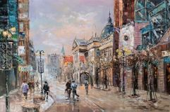 On the streets of old Europe. Evening in shades of lavender