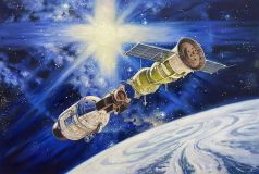 (copia) Robert McCall «Apretón de manos en el espacio»
