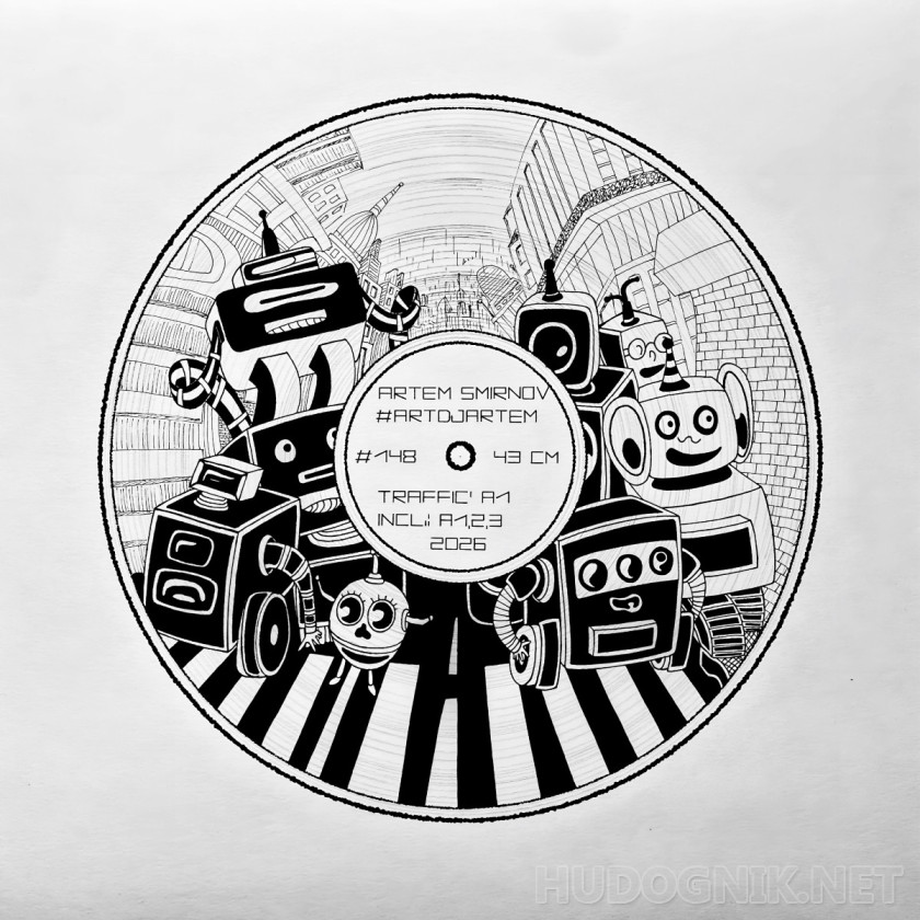 Traffic' A1 Robots in the city Black and white graphics Vinyl record