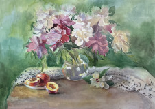 Bodegón con Peonías y Duraznos