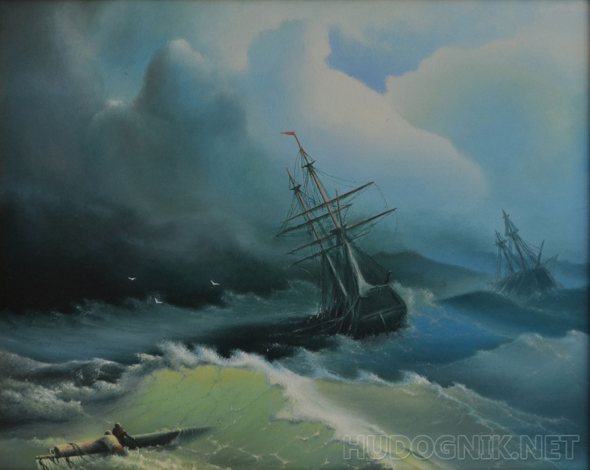 Свободная копия картины И.К. Айвазовского "Корабли в бушующем море"