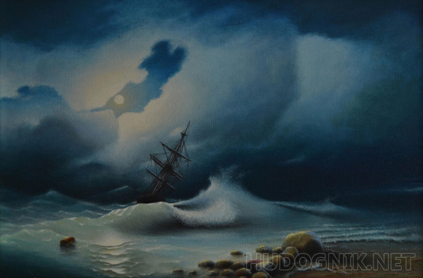 Free copy of the painting of Ivan Aivazovsky "Stormy sea at night"