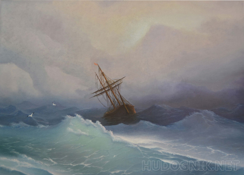 Una copia de la obra, es decir, Porque aivazovski "Barco en un mar tempestuoso"