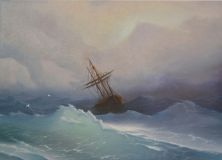 Free copy of the painting of Ivan Aivazovsky's "Ship in a stormy sea"