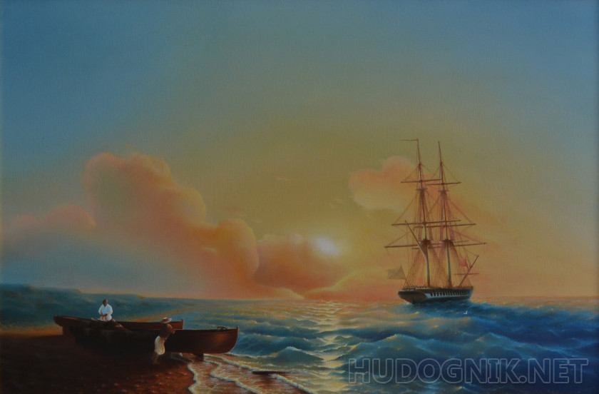 Свободная копия картины И.К. Айвазовского "Рыбаки на берегу моря"